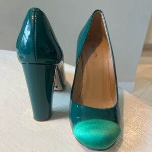 JCrew: green patten leather heals